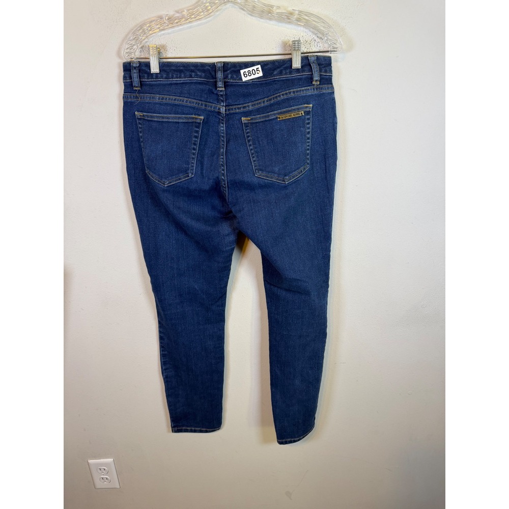 Michael Kors Womens Jeans Gold Logo Plate Dark Wash Blue 33x27